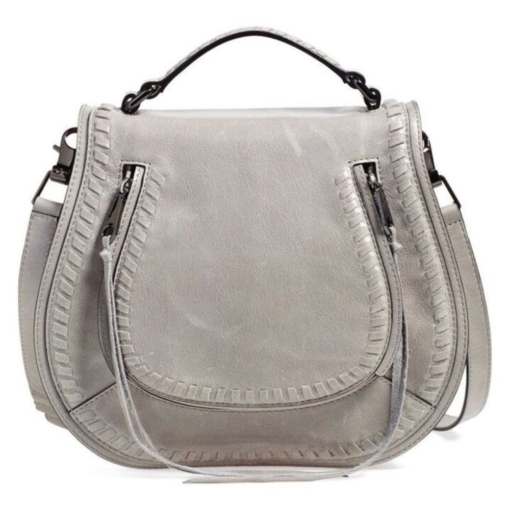 Rebecca Minkoff Small Vanity Nubuck Leather Crossbody Saddle Bag Gray
